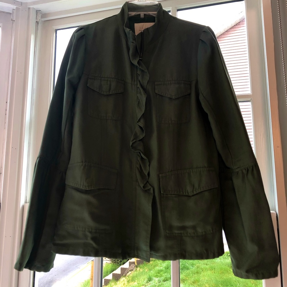 MOVING SALE Olive Hinge army jacket with ruffle detail